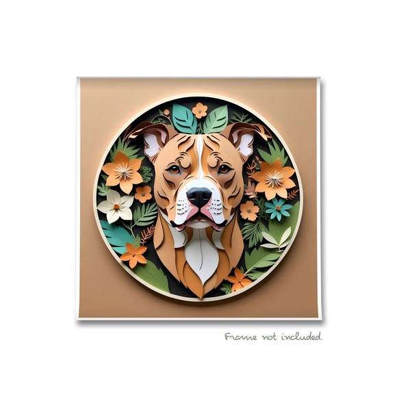 Pit Bull Terrier Papercut Art: 12x12 Red AmStaff Dog Pet Portrait Digital Print - Picture 2 of 7